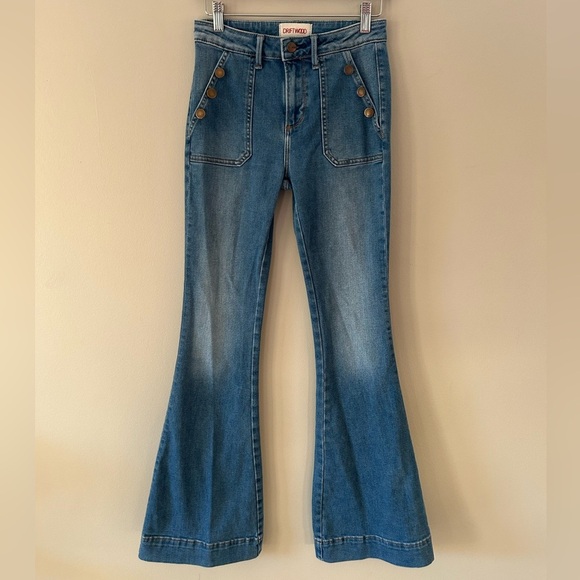 Driftwood Farrah Flare Button Pocket Medium Wash Mid Rise Jeans - Picture 4 of 6